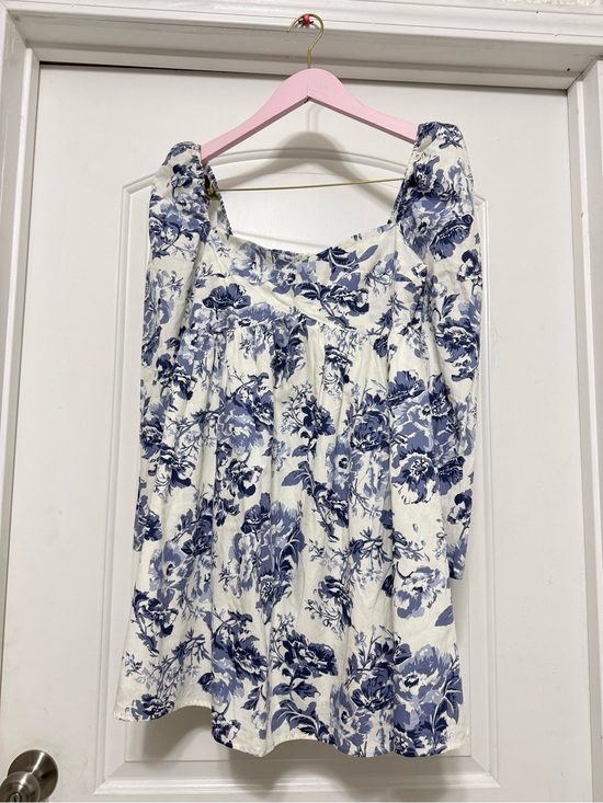 Kourt Dresses & Skirts - White and Blue Floral Mini Dress with Square Neck